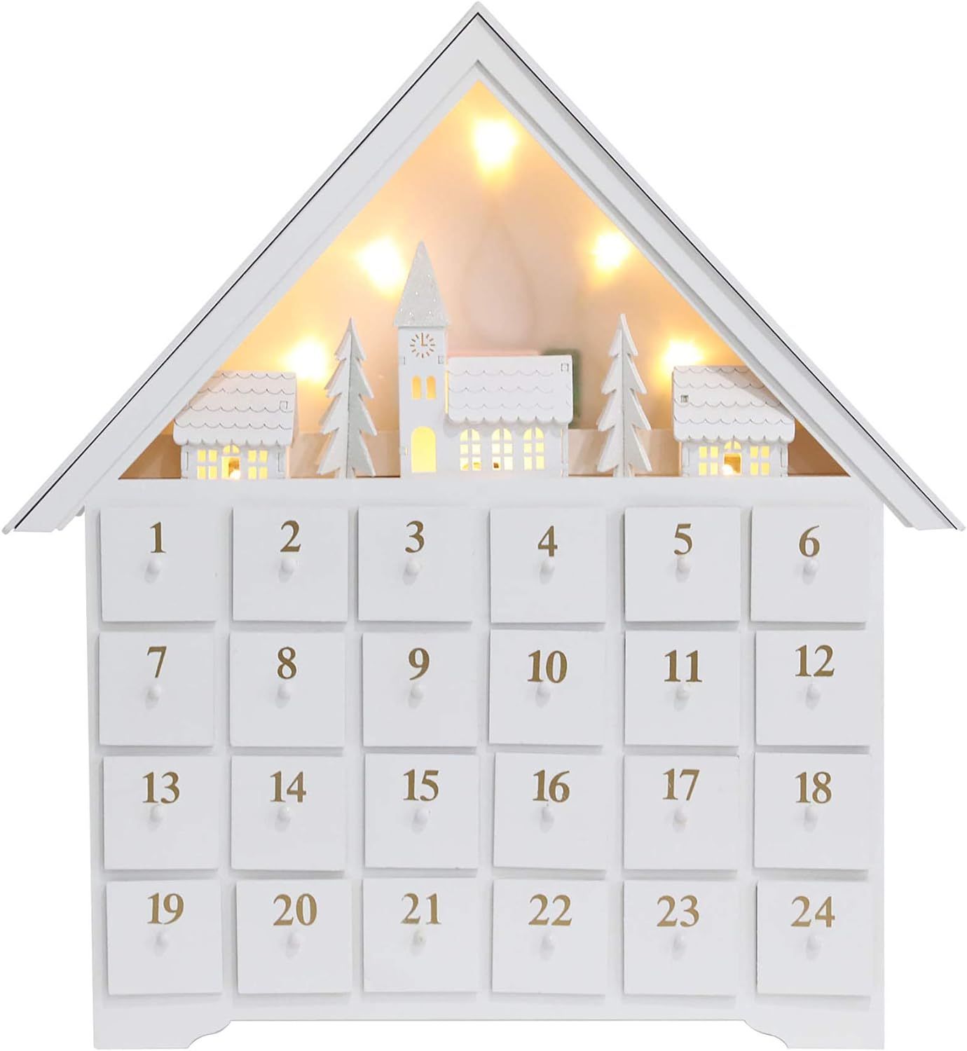 PIONEER-EFFORT White Christmas Wooden Advent Calendar House with Large Drawers for Adults Kids Ch... | Amazon (US)