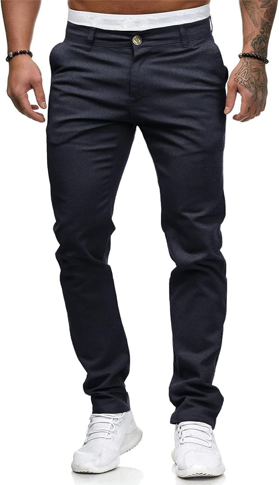 ALLABREVE Men's Chinos Casual Dress Pants Slim Fit Skinny Stretch Flat-Front Lightweight Comfort ... | Amazon (US)