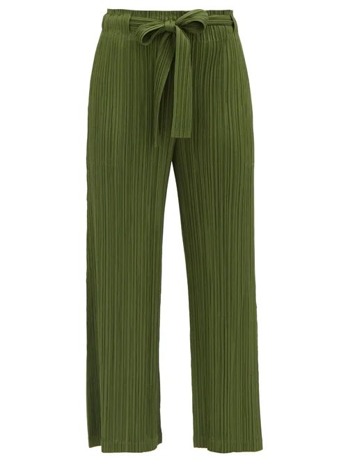 Pleats Please Issey Miyake - Tie-front Technical-pleated Trousers - Womens - Khaki | Matches (US)
