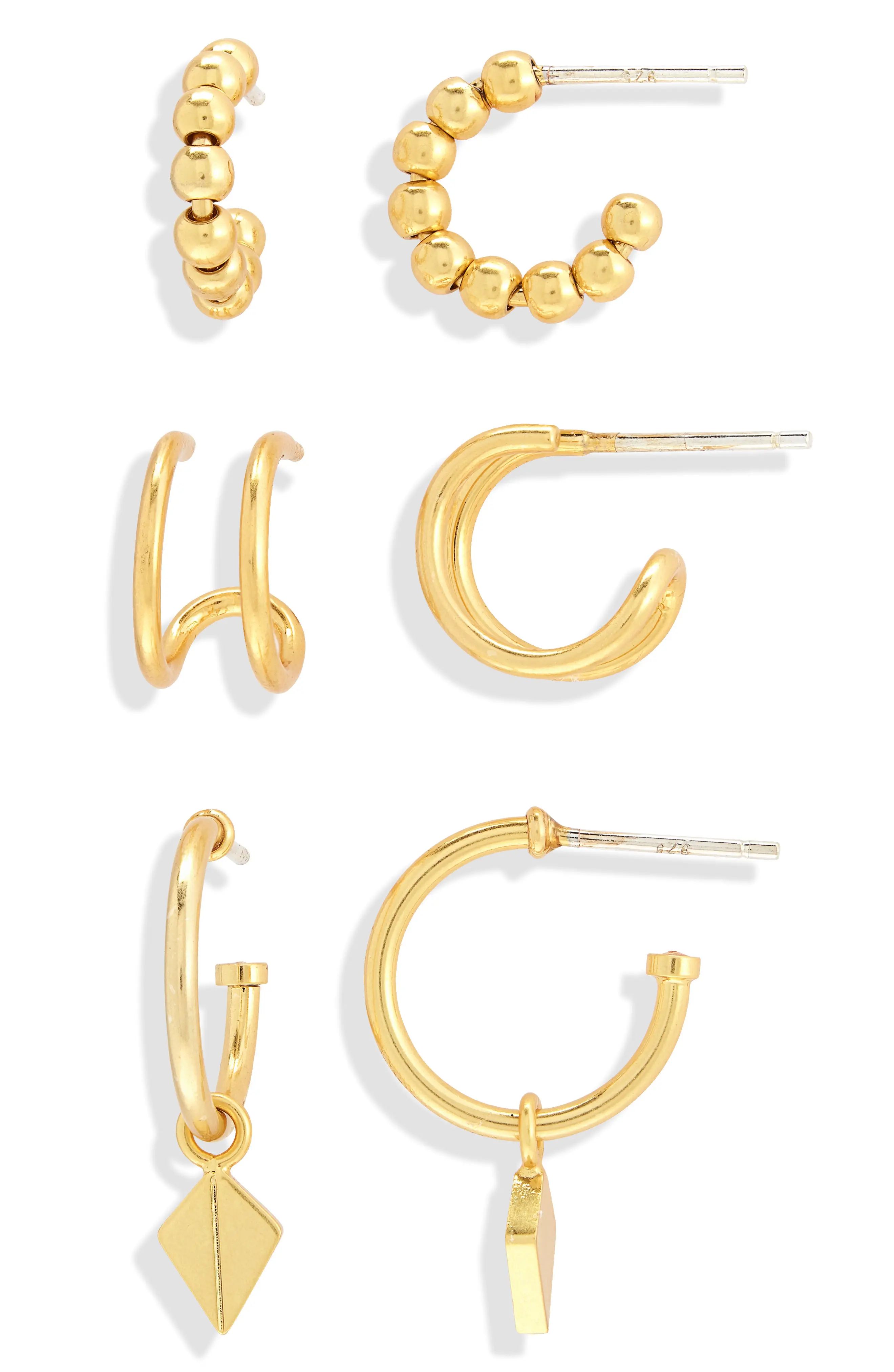 Madewell Set of 3 Collector Hoop Earrings in Vintage Gold at Nordstrom | Nordstrom