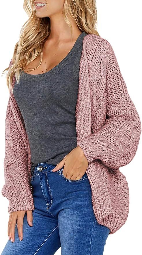 Astylish Women Open Front Long Sleeve Chunky Knit Cardigan Sweaters Loose Outwear Coat | Amazon (US)