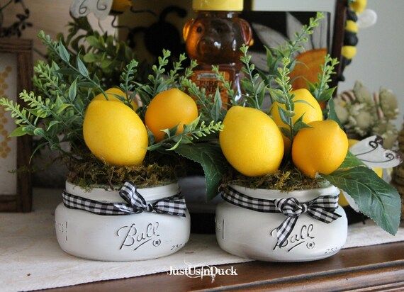 Set of Lemon Mason Jar Decor, Lemon Tiered Tray, tiered tray styling, Farmhouse Lemon, Half Pint ... | Etsy (US)
