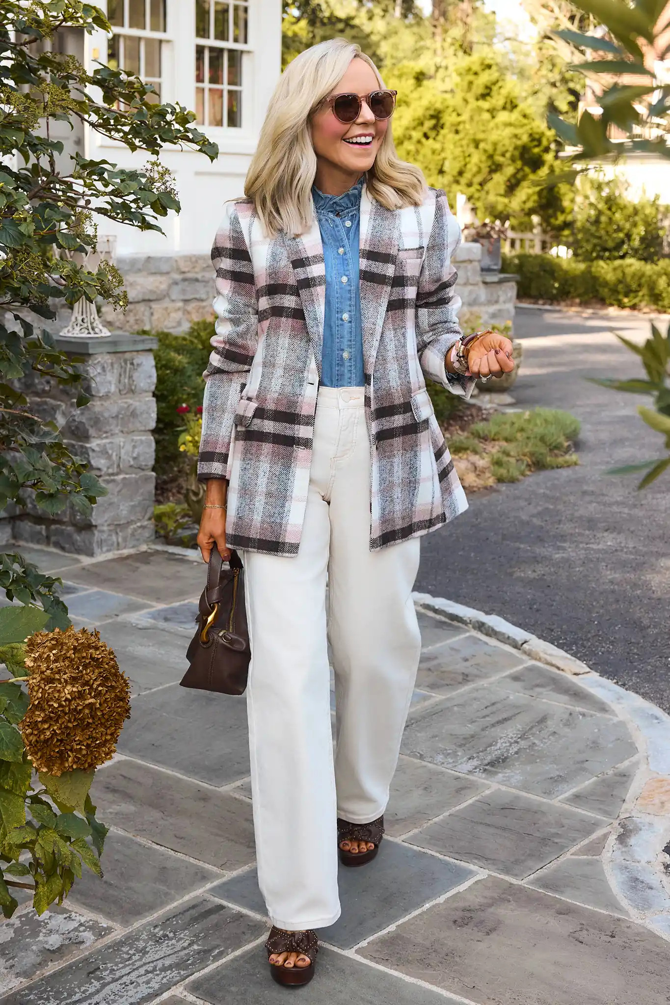 Gemma Light Pink Plaid Blazer | Avara