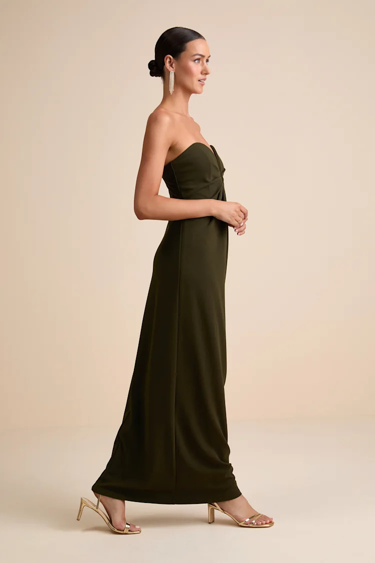Thula Dark Olive Cutout U-Bar Column Maxi Dress | Lulus