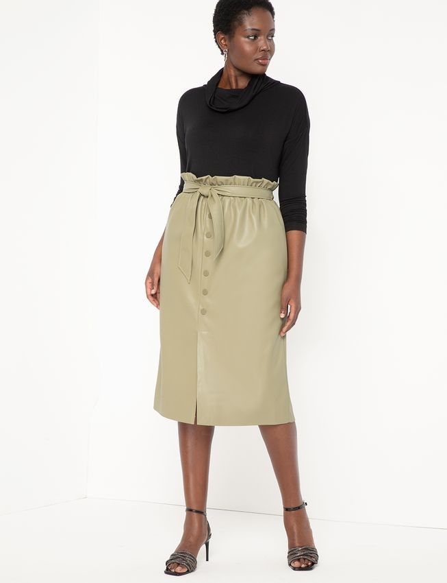 Faux Leather Snap Front Skirt | Women's Plus Size Skirts | ELOQUII | Eloquii