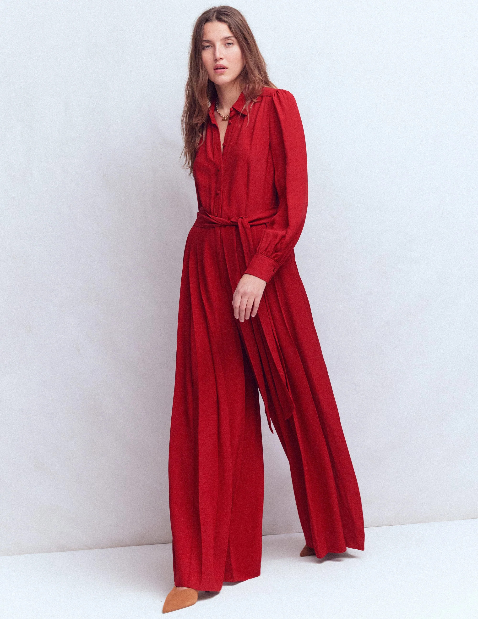 Button Up Palazzo Jumpsuit-Crimson Red | Boden UK