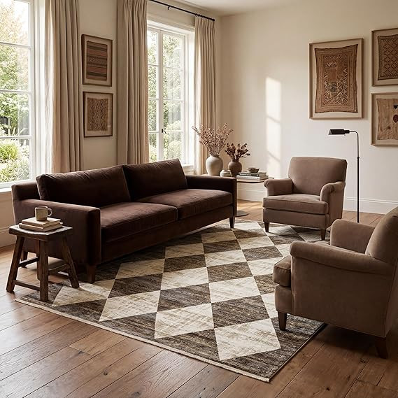 Nuloom Fringed Performance Meline Beige/Blue/Ivory, 3'3" x 5', Checkered, Soft and Cozy, High Tra... | Amazon (US)