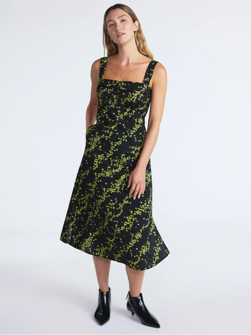 Scoop Women’s and Women’s Plus Foldover Square Neck Midi Dress, Sizes XS-4X | Walmart (US)