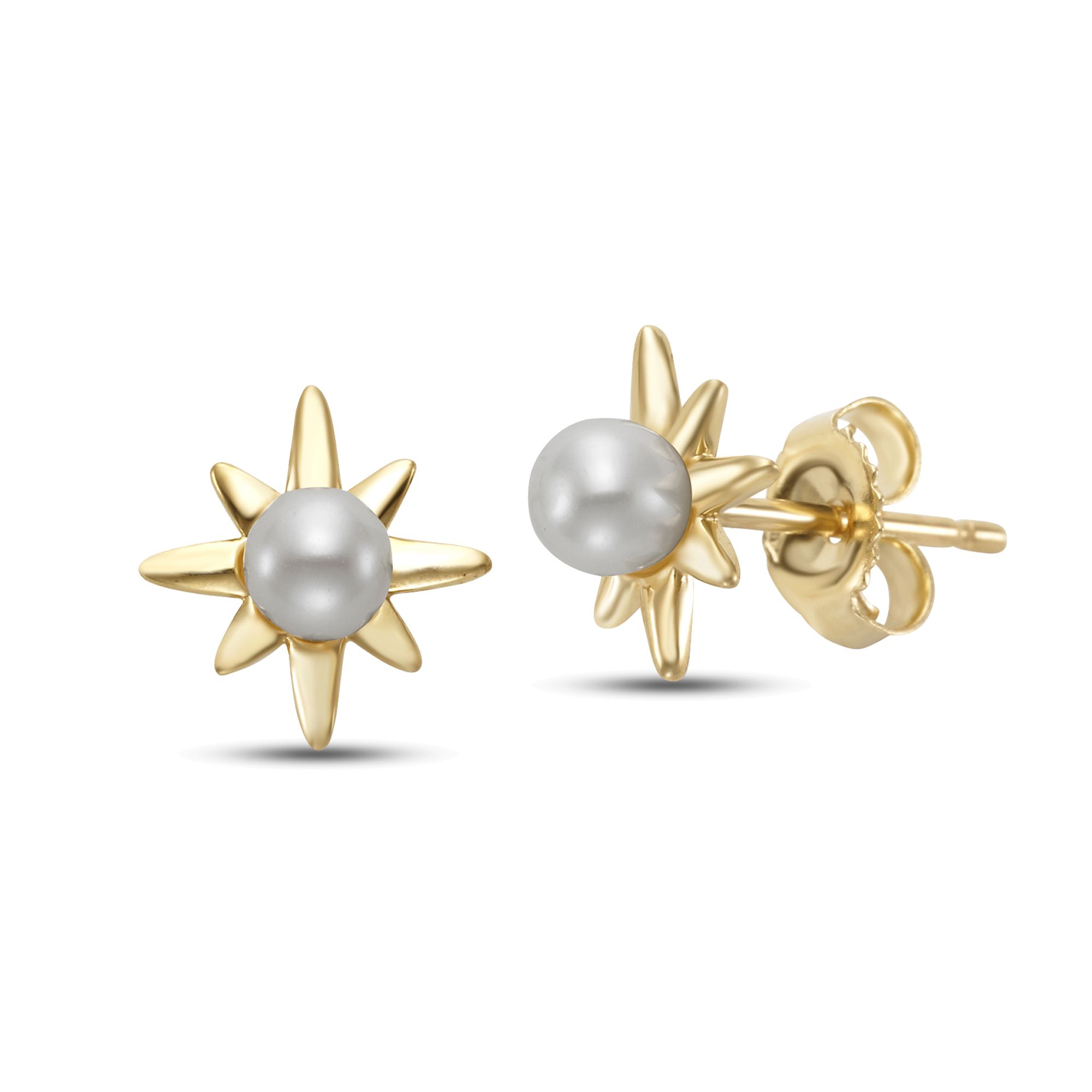 Freshwater Cultured Pearl Starburst Stud Earrings in 14K Yellow Gold | Helzberg Diamonds