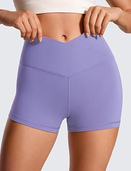 CRZ YOGA Womens Butterluxe Crossover Biker Shorts 3'' / 5'' - Criss Cross High Waisted Workout Yo... | Amazon (US)