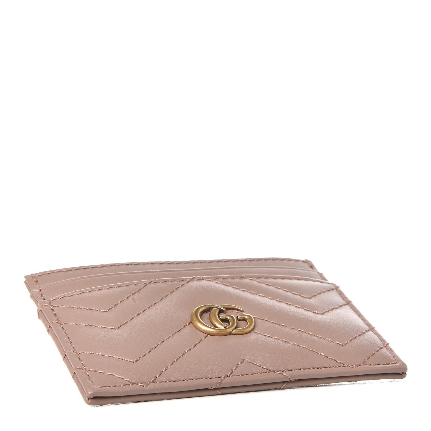 GUCCI Calfskin Matelasse GG Marmont Card Case Pink | Fashionphile