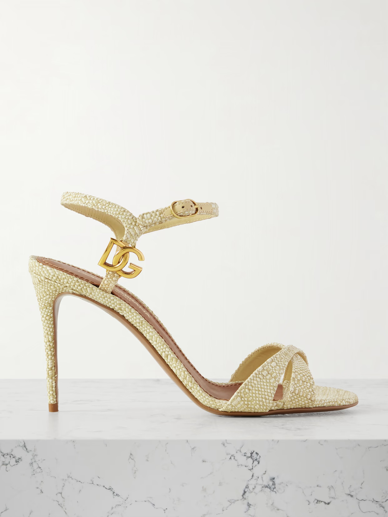 Dolce & Gabbana - Logo-embellished Raffia Sandals - Yellow | NET-A-PORTER (US)
