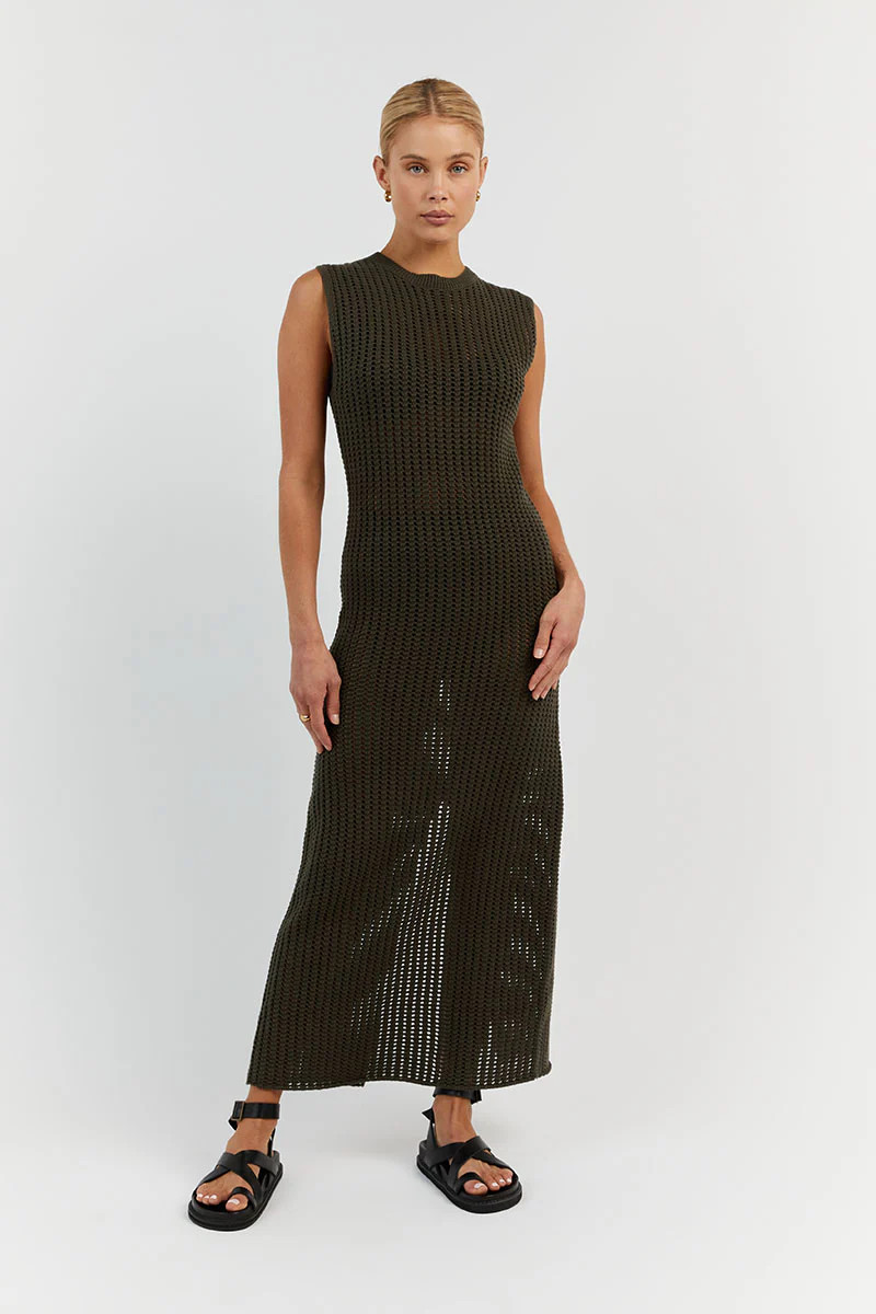 DENNY OLIVE CROCHET MIDI DRESS | DISSH