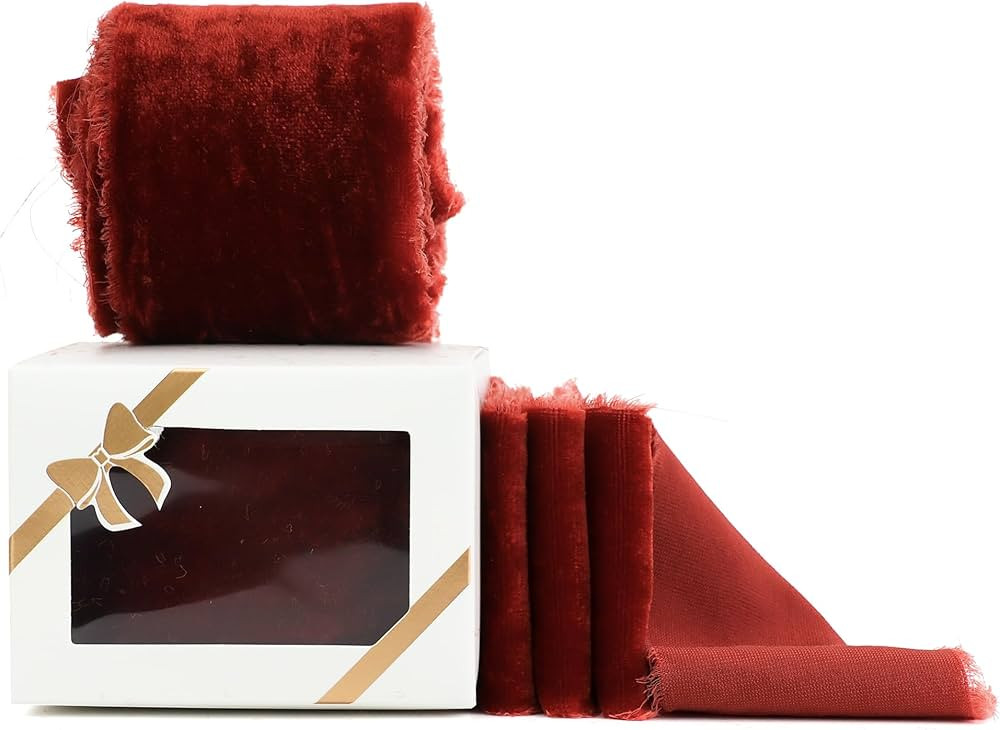 Amazon.com: HUIHUANG Rust Red Velvet Ribbon 2 inch Handmade Fringe Ribbon Frayed Silk Velvet Ribb... | Amazon (US)