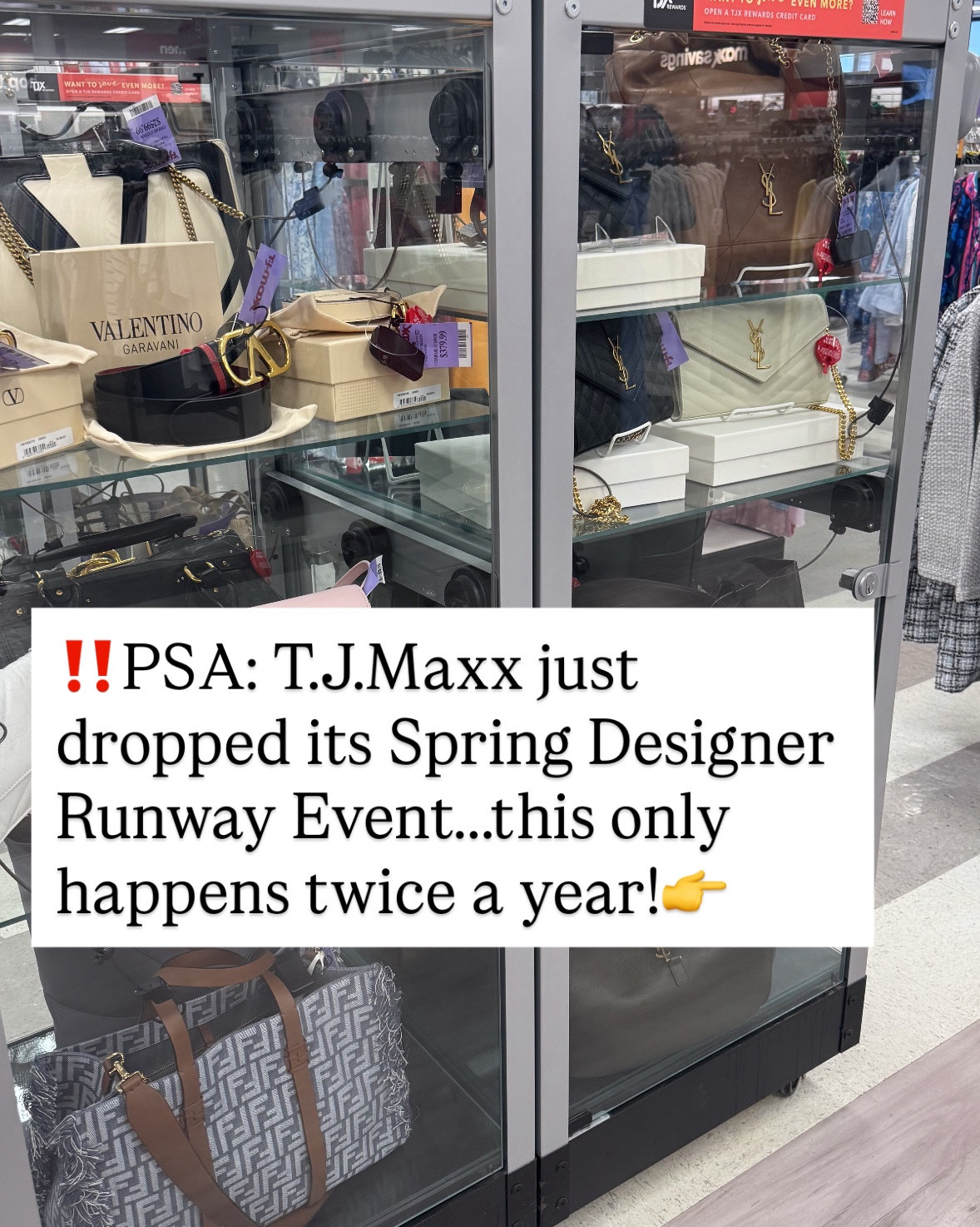 🚨You can shop this Event online too! See attached links! Including the link to just designer handbags!

‼️PSA: Select T.J.Maxx stores across the U.S. hold Designer Runway Events twice a year…and the Spring Event just dropped! 

During these events, participating stores get significantly more Designer finds (compared to the rest of the year)…all at discounted prices! 

Scroll right to see examples of what stores have right now…they are even getting restocks of the viral Tiffany & Co. Bags!👉

List of participating stores is on my IG!

✨Follow for Designer Finds for less!

#explorepage #tjmaxx #tjmaxxfinds #tjmaxxrunwayfinds #tjmaxxevent

@TJ Maxx 

#LTKSpringSale #LTKSaleAlert #LTKSeasonal