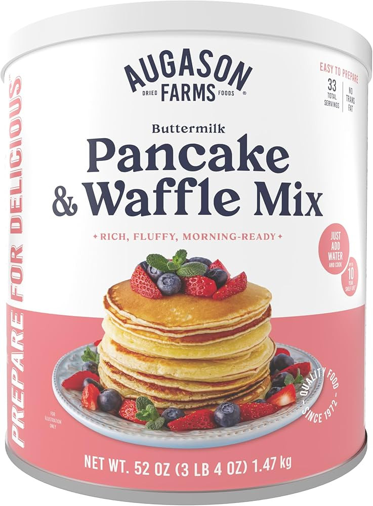 Augason Farms Buttermilk Pancake Mix Can, Emergency Food Supply, Everyday Meals, 33 Servings | Amazon (US)
