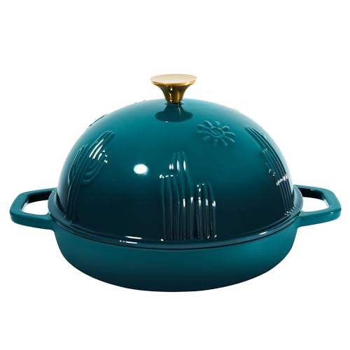 Flavehc Cast Iron Bread Dutch Oven with Cloche Lid for Bread Baking Darkcyan Enameled Cast Iron Bread Oven with Dome Lid for Sourdough 5 qt | Amazon (US)