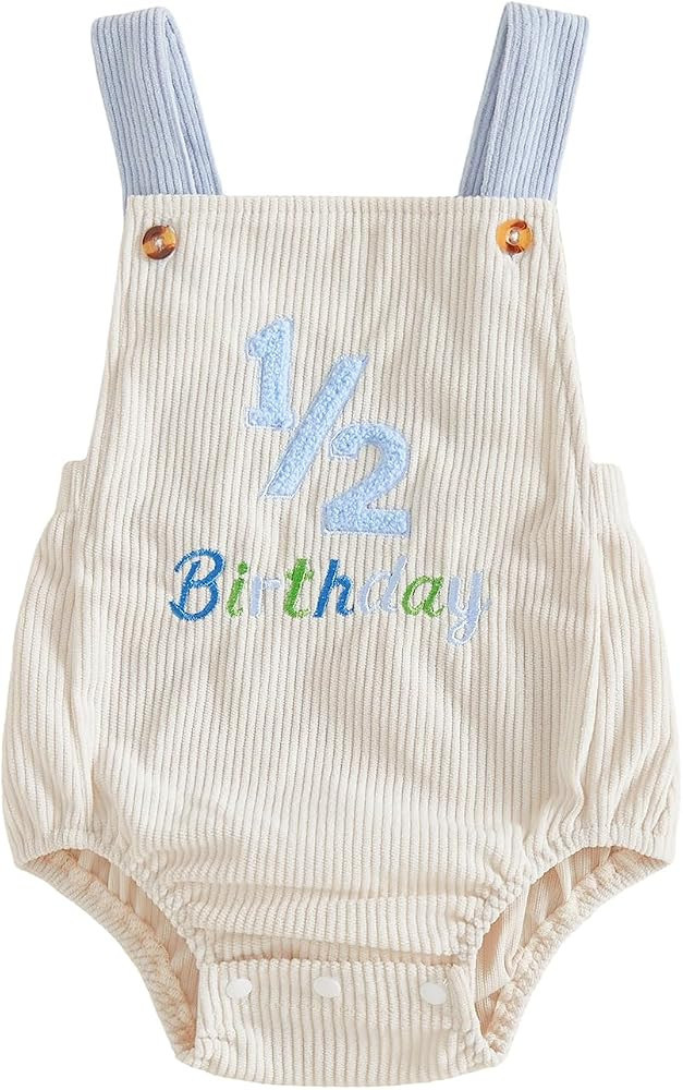 Honganda Baby Boy 1/2 Birthday Outfit Half Way to One Cake Smash Romper | Amazon (US)