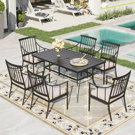 Sophia&William 7-Piece Outdoor Patio Dining Set Metal Padded Chairs and Table Set | Walmart (US)