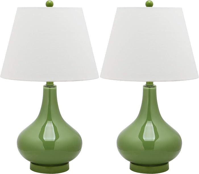 SAFAVIEH Lighting - Amy 24" Fern Green Glass Gourd Table Lamp Set of 2 with White Shades, Modern ... | Amazon (US)