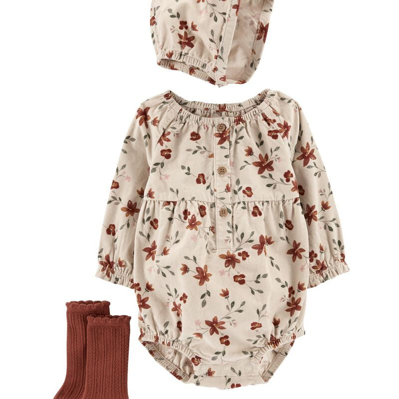 3-Piece Corduroy Bodysuit & Bonnet Set | Carter's