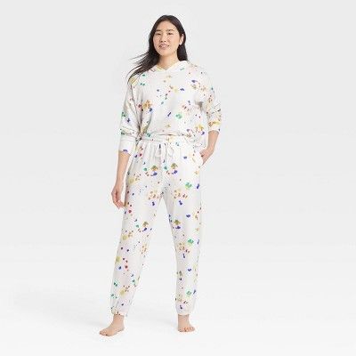 Women's Splatter Print Fleece Lounge Jogger Pants - Colsie™ White | Target