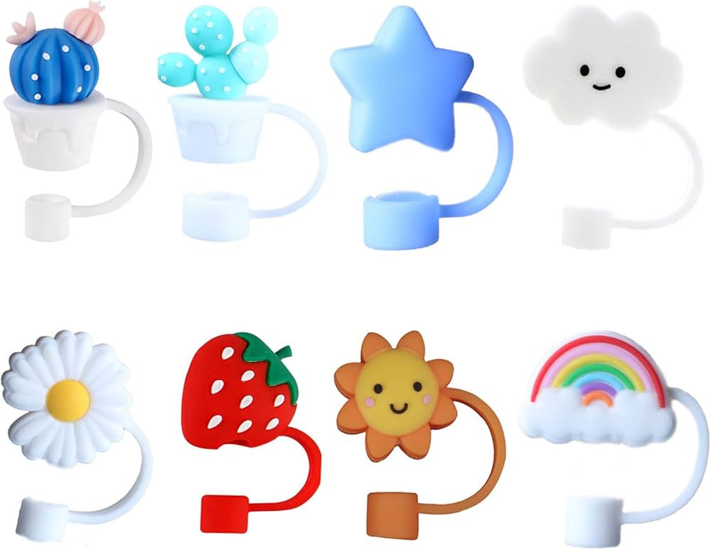 8pcs Drinking Straw Covers Cap, Lovely Cartoon Reusable Drinking Straw Tips Lids, Straw Toppers f... | Amazon (US)