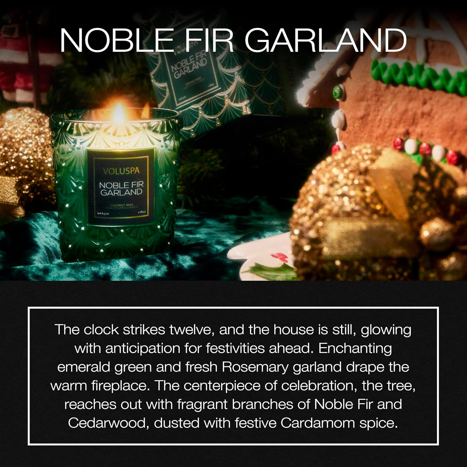 Voluspa Noble Fir Garland Boxed Candle, 6.5 oz, Coconut Wax Blend, Christmas Scented Candles for Home, 40 Hour Burn Time, Poured in The USA | Amazon (US)