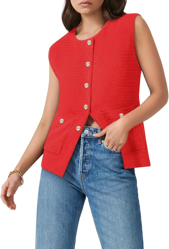Yousify Womens Sweater Vest Sleeveless Button Down Round Neck Knitted Tank Tops Casual Cardigan f... | Amazon (US)