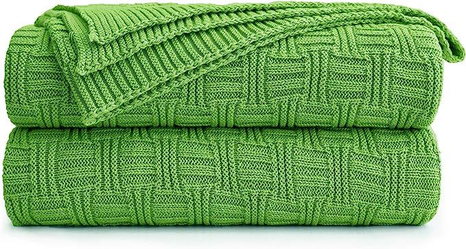Cotton Cable Green Knit Throw Blanket for Couch Chairs Bed Beach, Home Decorative Throws Blankets... | Amazon (US)