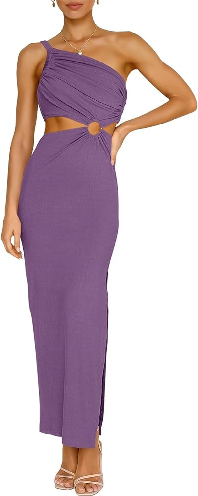 ANRABESS Women Summer One Shoulder Sleeveless Maxi Dress Cutout Sexy Bodycon Semi Formal Dinner D... | Amazon (US)