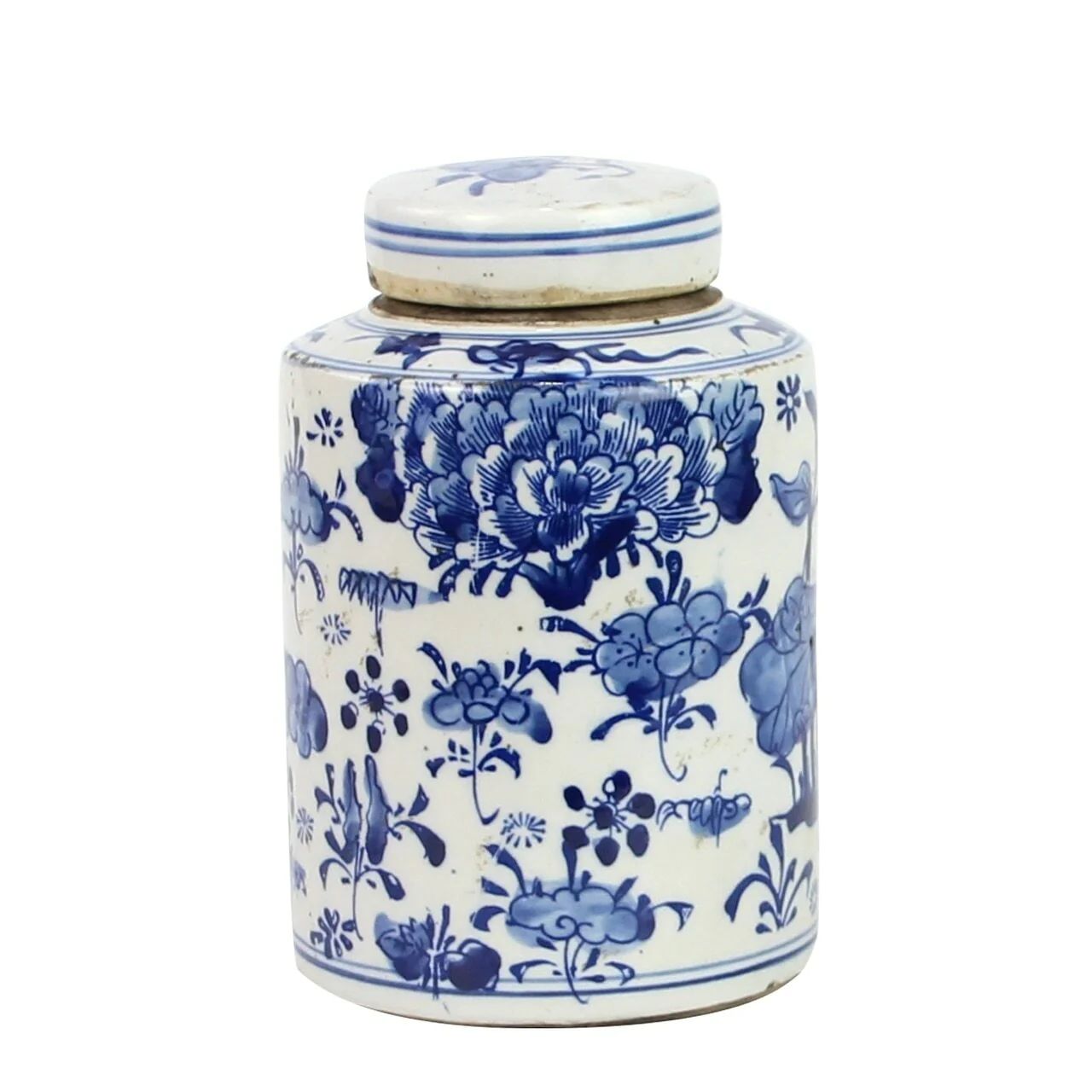 Blue And White Mini Tea Jar Lotus Floral | Dashing Trappings