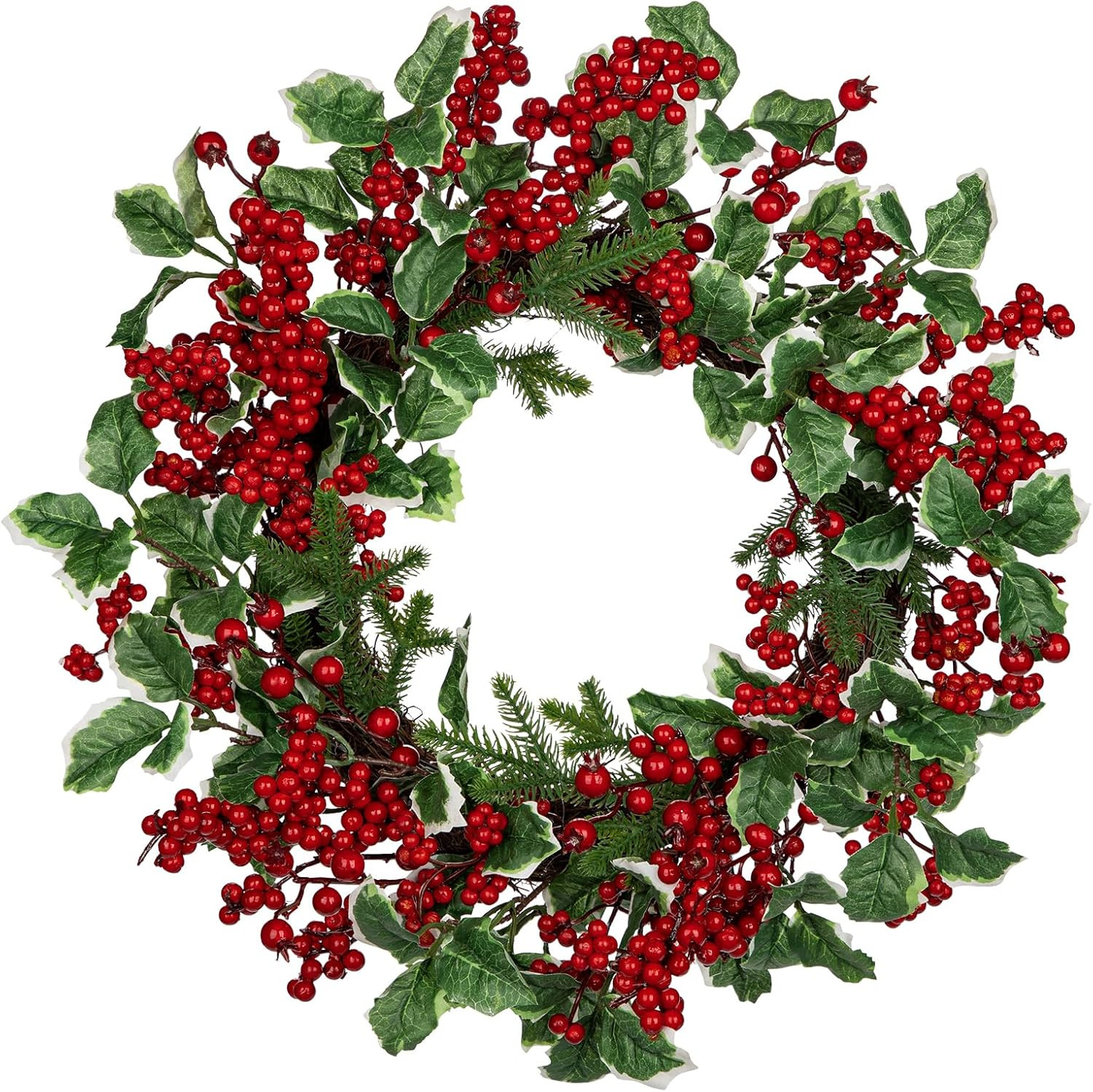 Christmas Wreath for Front Door, Real Touch Pine Artificial Wreath with Berry Clusters and Holly ... | Amazon (US)