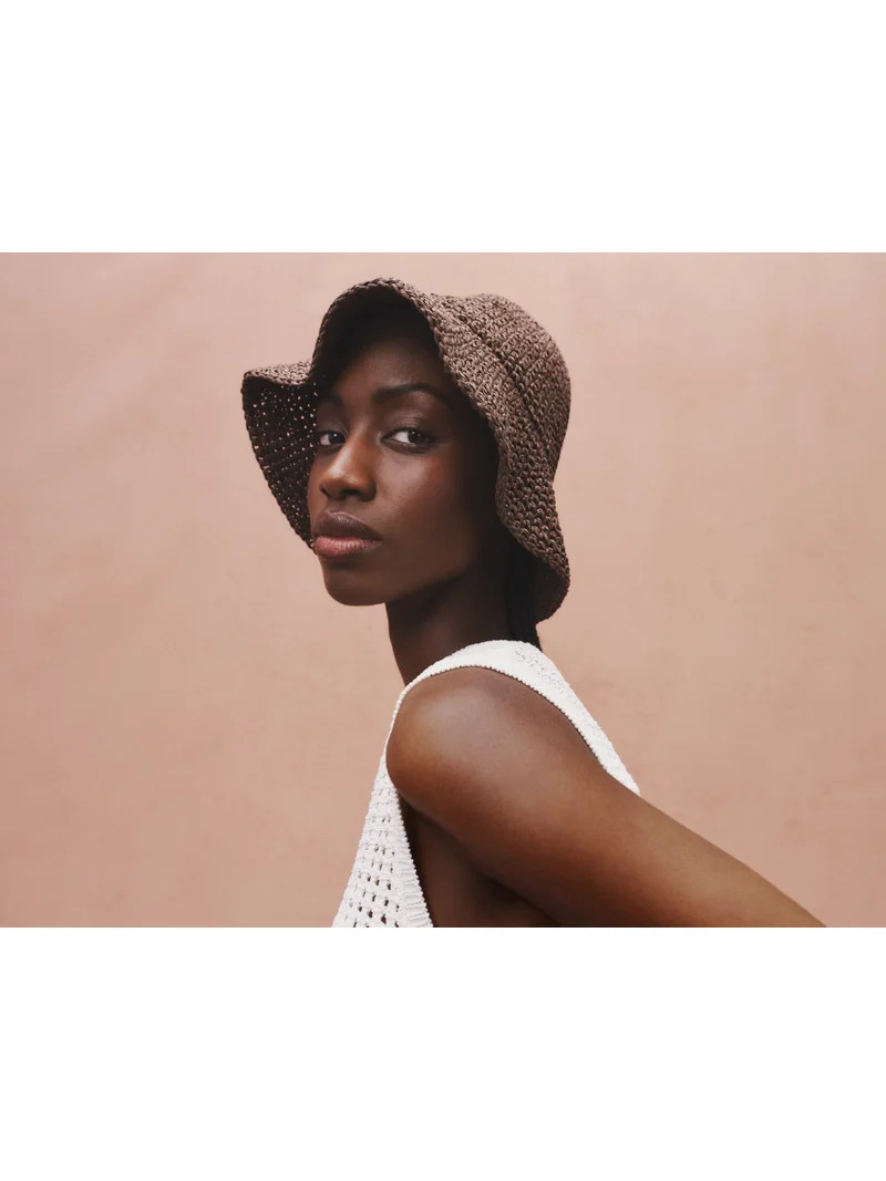 Time and Tru Women's Crochet Bucket Hat, Brown | Walmart (US)