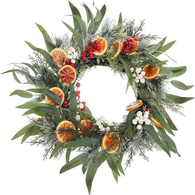 DN DECONATION 24 Inch Christmas Wreath for Front Door, Outdoor Winter Berry Eucalyptus Wreath wit... | Amazon (US)