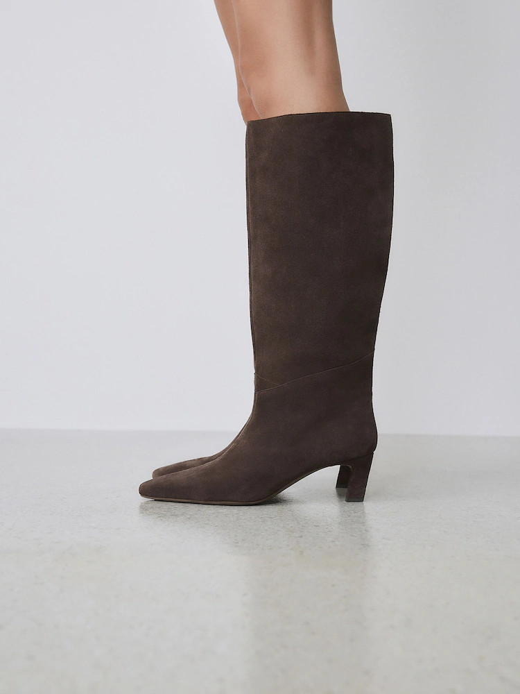 Buy Chocolate Brown Suede Forever Comfort® Knee High Chisel Toe Heeled Boots from Next Ireland | Next EU