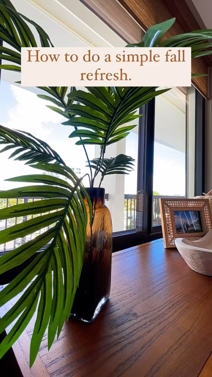 How to do a simple fall refresh 🍂

Simple & neural swaps can help you get all the way through Thanksgiving without having to redo all of your decorations. 

Swapping tropical palms for pampas grass stems, a small green potted plant for a rattan pumpkin, and adding several small wicker pumpkins. 

#LTKhome #LTKSeasonal #LTKHoliday