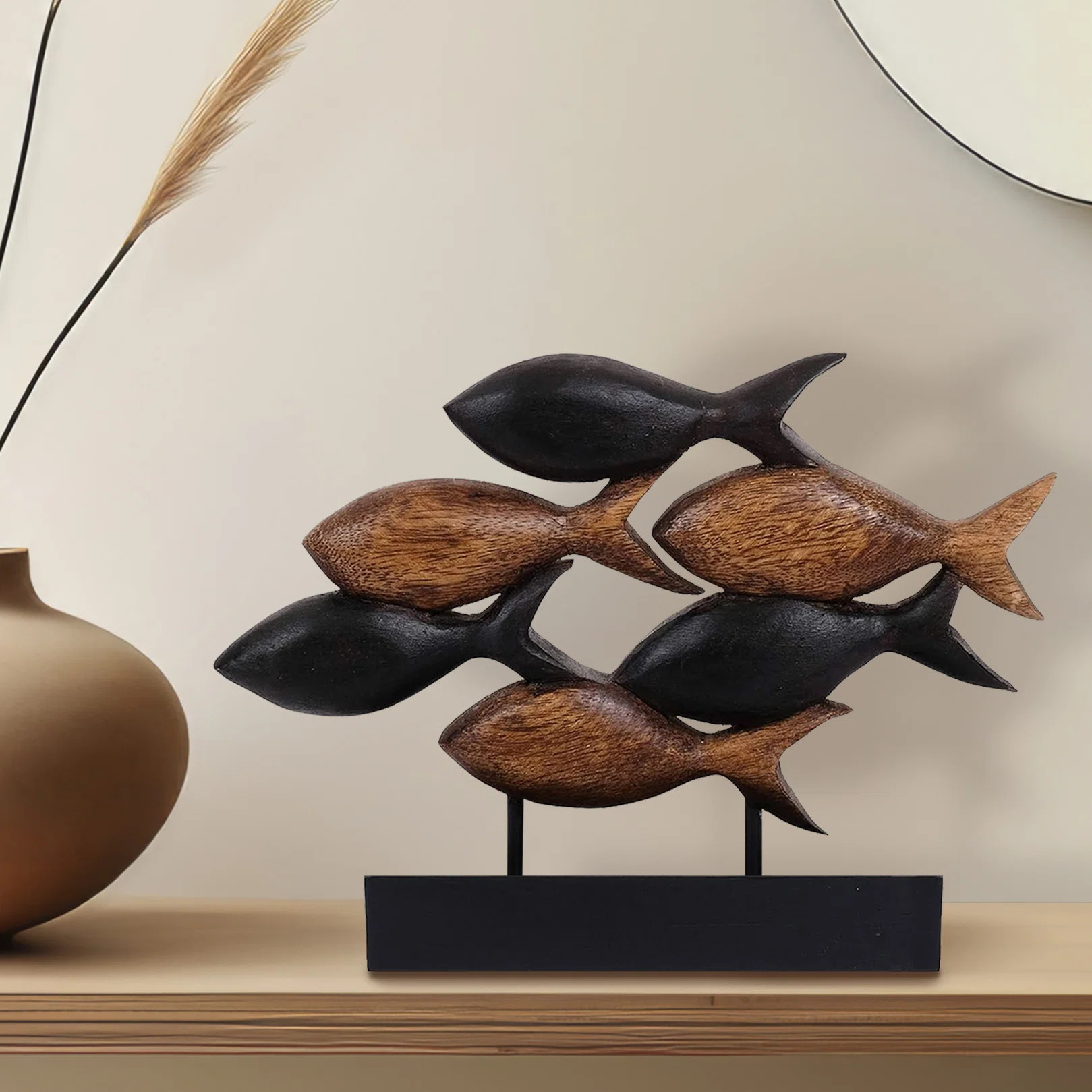 Macaulay Christmas School of Fish Sculpture Solid Acacia Wooden Sculpture 10 Inch Handmade Home D... | Wayfair North America