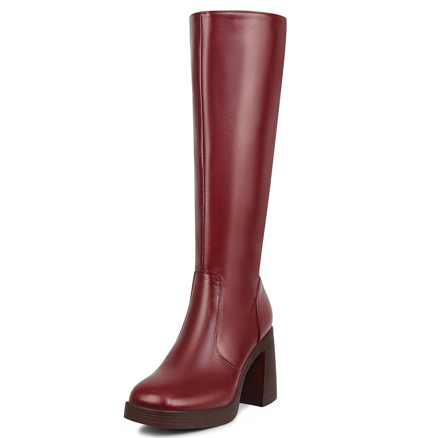 SOVANYOU Black Leather Boots Platform Boots for Women Square Toe Chunky Block Heeled Boots | Amazon (US)