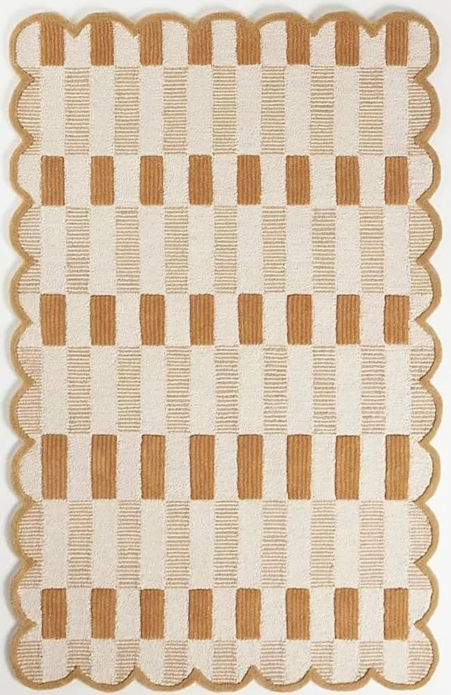 Matilda Goad Plaid Scallop Wool Hand Tufted Area Rug, Luxurious Designer, Anro Irregular Cozy Sof... | Amazon (US)