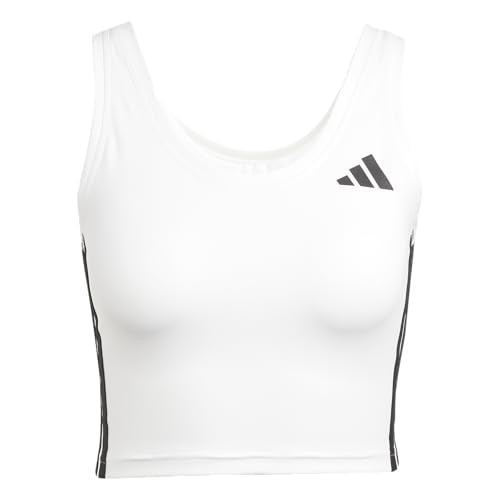 Adidas Women's Train Essentials 3-Stripes Cropped Tank Top, White/Black, Large | Amazon (US)