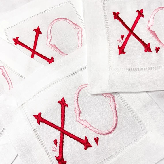 Valentines Day XOXO with hearts Set of 4 Embroidered Linen | Etsy | Etsy (US)