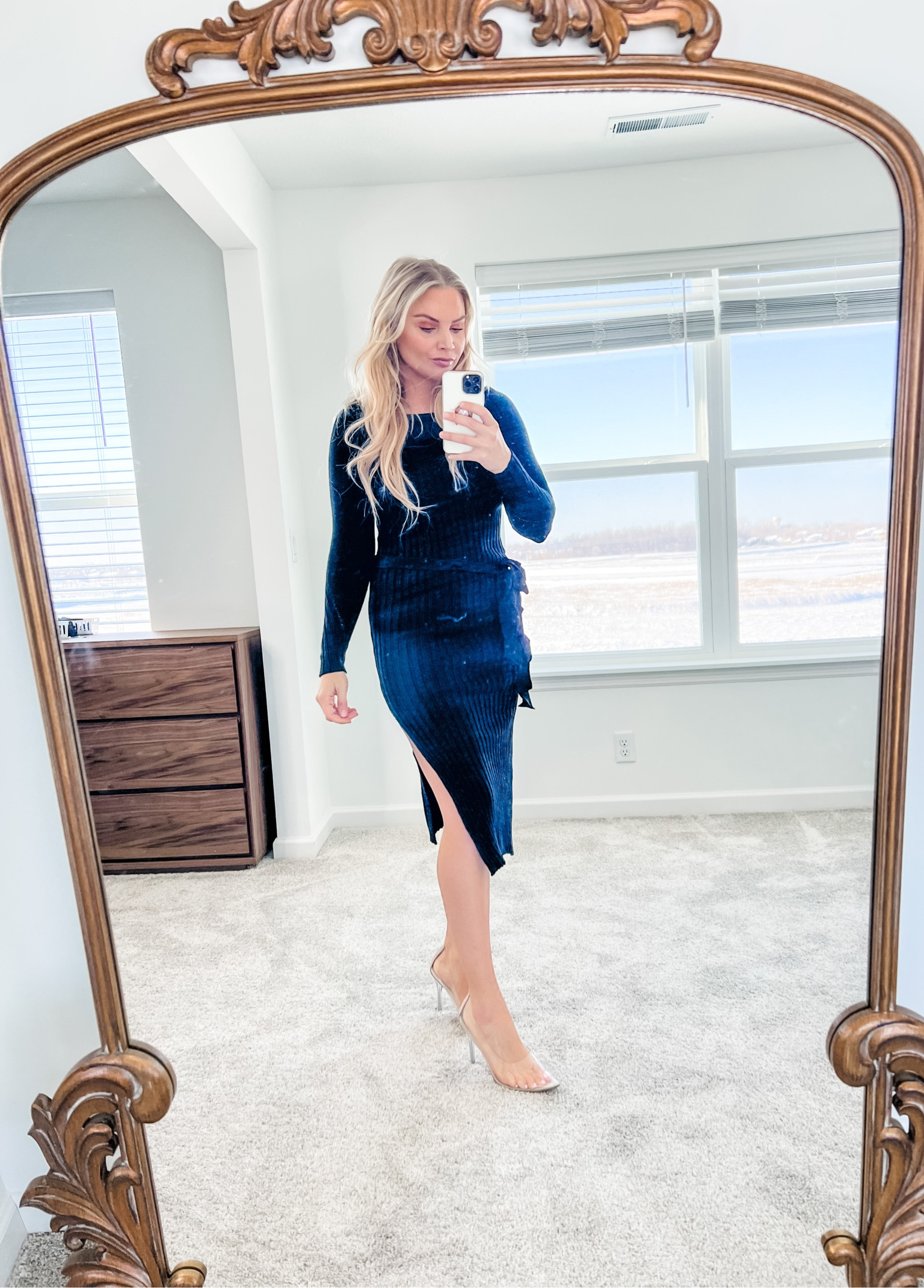 Gold ornate mirror and black Amazon dress! Work attire, casual outfit, date night outfit. Black dress. Modern mirror. Heels, pumps. Clear pumps

#LTKshoecrush #LTKstyletip #LTKunder100