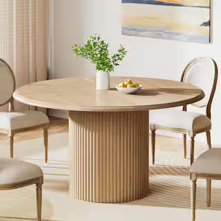 Roesler Farmhouse Light Brown Wood 47.2 in. Pedestal Dining Table for 4, Round Kitchen Table with... | The Home Depot