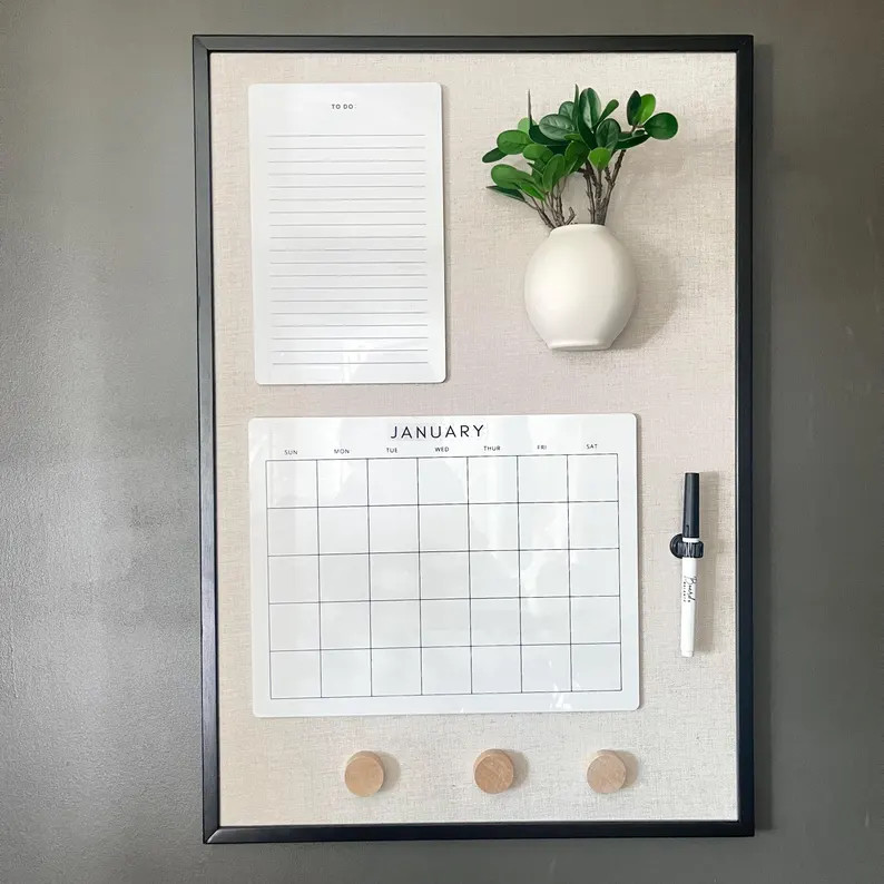 Wood Framed Linen Magnetic Board, Small Size (24x16"), Home or Office Organizer Board, Dry Erase ... | Etsy (US)