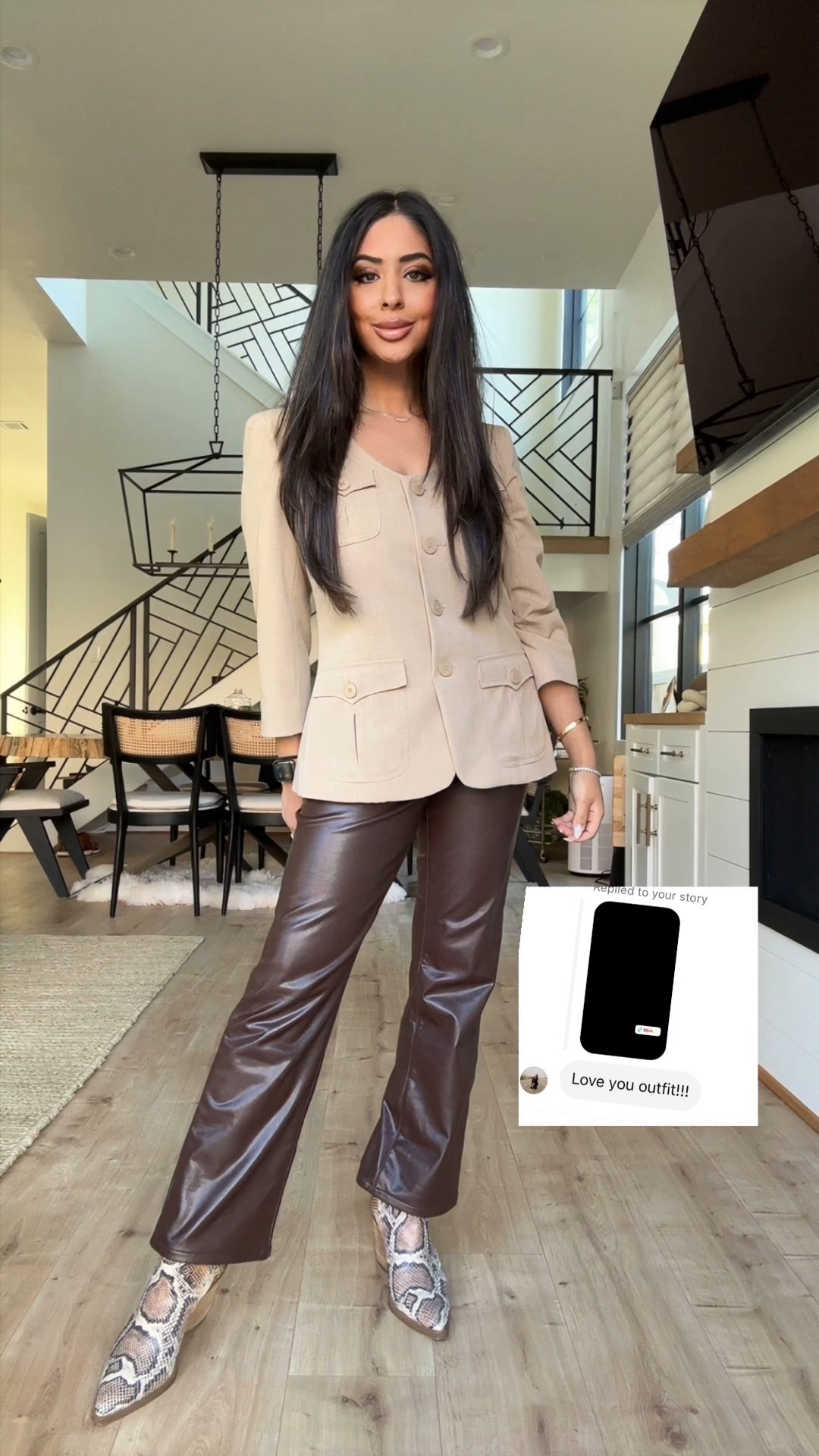 Fall and winter outfit. Winter fashion. Winter style. Vegan leather pants. Cream blazer. Brown blazer. Snakeskin boots. Blazer jacket in pique. Tweed blazer. Pointed ankle boots. Chunky boots. Snakeskin ankle boots. Amazon fashion. Ann Taylor sale. Abercrombie and fitch sale. Galentine’s day outfit. Modern outfit. Monotone outfit. Work outfit. Office outfit. 

#LTKgrwm #LTKValentine #LTKootd