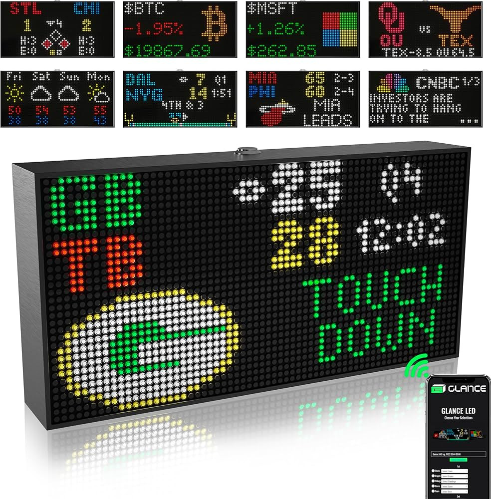 Glance LED – Customizable LED Ticker, Sport & Stock Ticker, Retro Display, Smart Clock, Weather... | Amazon (US)