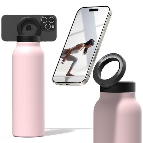 Ringo Insulated Water Bottle | Compatible MagSafe Water Bottle With Phone Holder | Stainless Steel Water Bottle With Magnetic Phone Tripod Mount | Hot for 12H, Cold for 24H, 360° Rotate - Pink 32oz | Amazon (US)