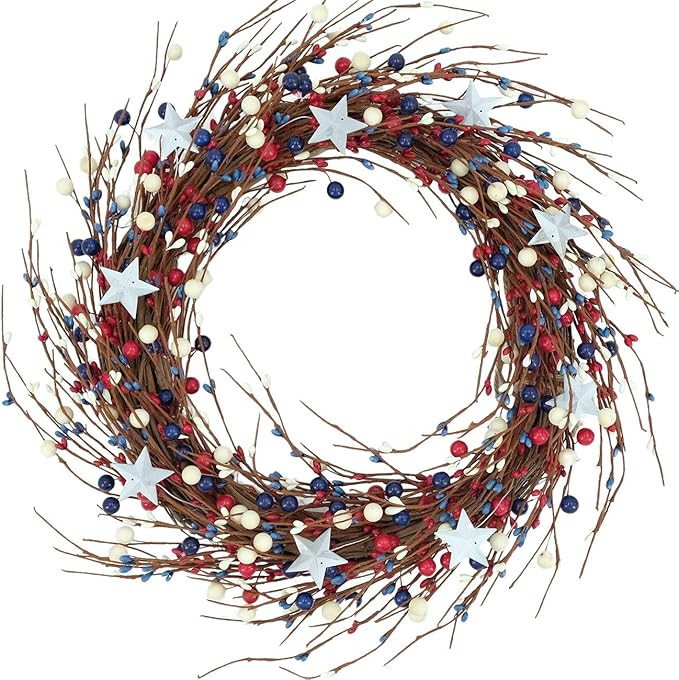 Idyllic 4th of July Independence Day Red Blue Berry Ring Wreath 17inch Patriotic Decorations Memo... | Amazon (US)