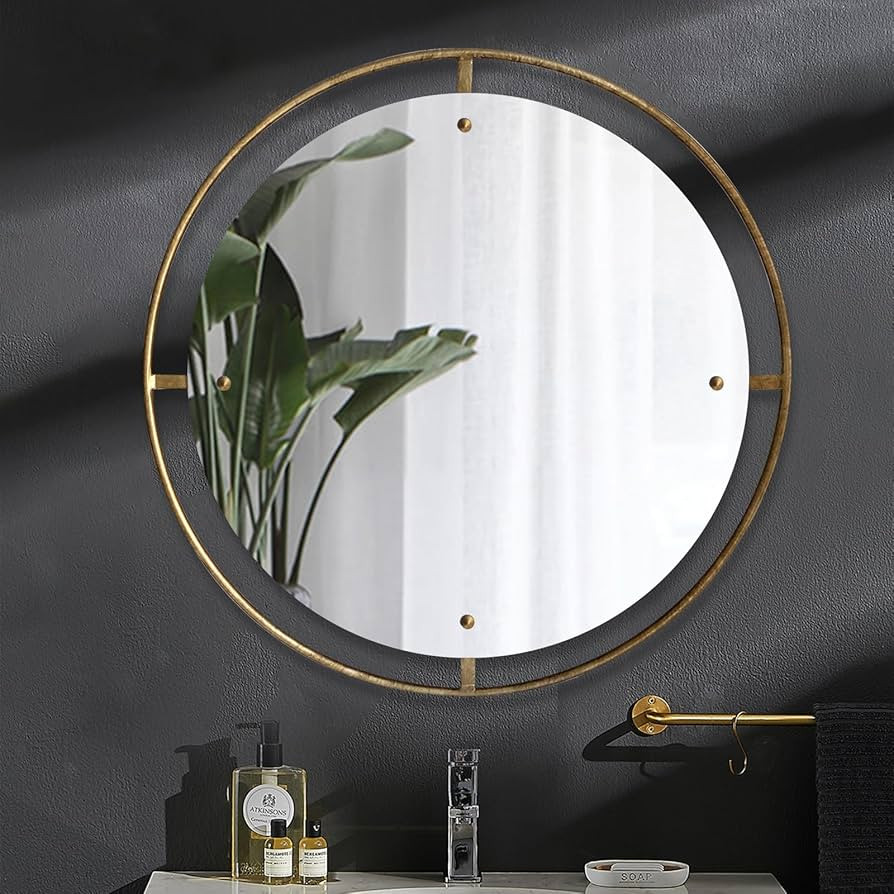 Wall Mounted Circle Mirror Gold Frame 27 Inch, Modern Mirror for Entryway Bedroom Bathroom Living... | Amazon (US)